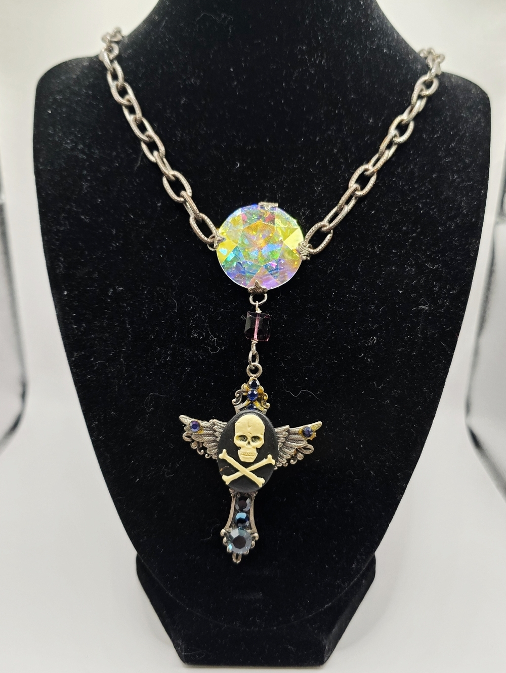 Gothic Style Skull Cross Bronze Tone Chain Necklace Pendant Alt